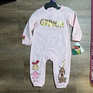 NEW NWT The Grinch Light Pink Onesie Longsleeve Holiday Christmas Outfit 12 Mo